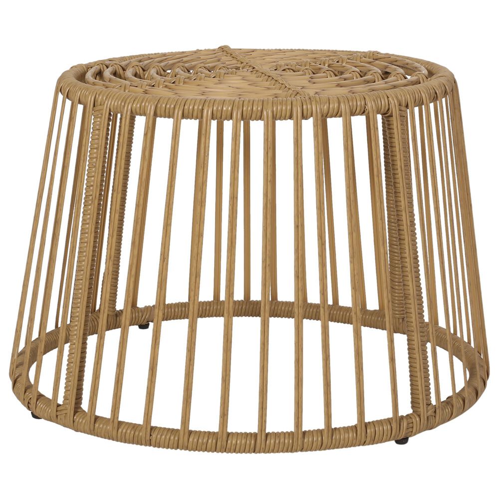 Hearth and Haven Elaine Outdoor Faux Rattan Side Table with Cage Frame Design in Light Brown, , large