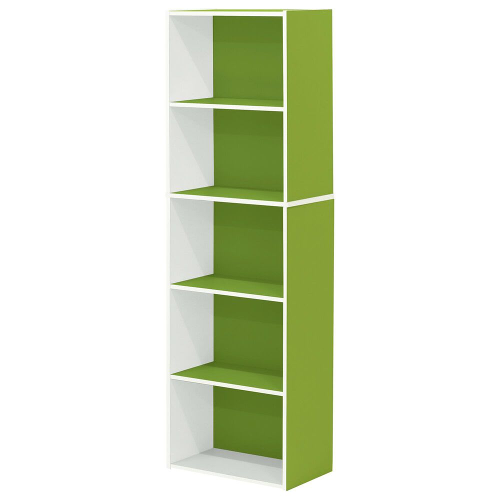 HOMLUX 5-Tier Reversible Bookshelf with Decorative Open Shelves in White and Green, , large