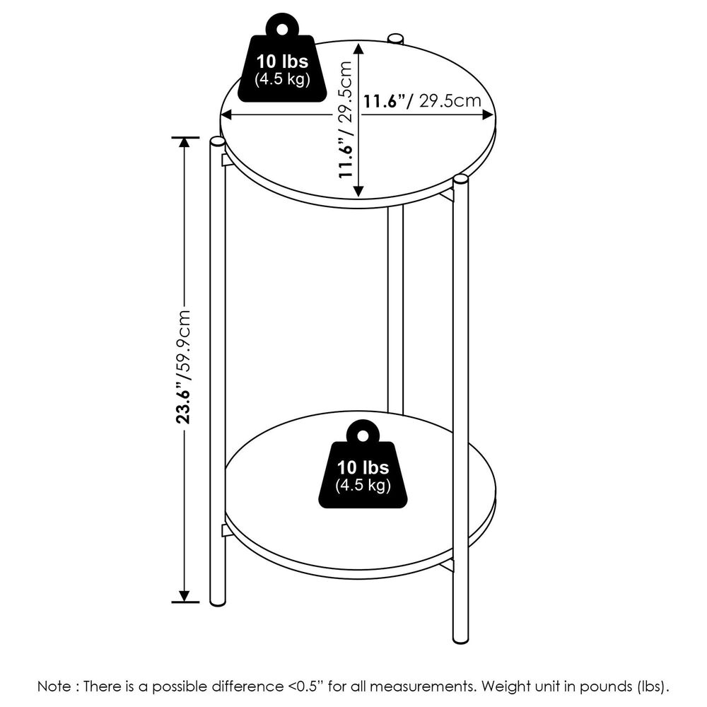 HOMLUX 2-Tier Modern Tall Round Side End Table with Sturdy Metal Leg in Americano and Black, , large