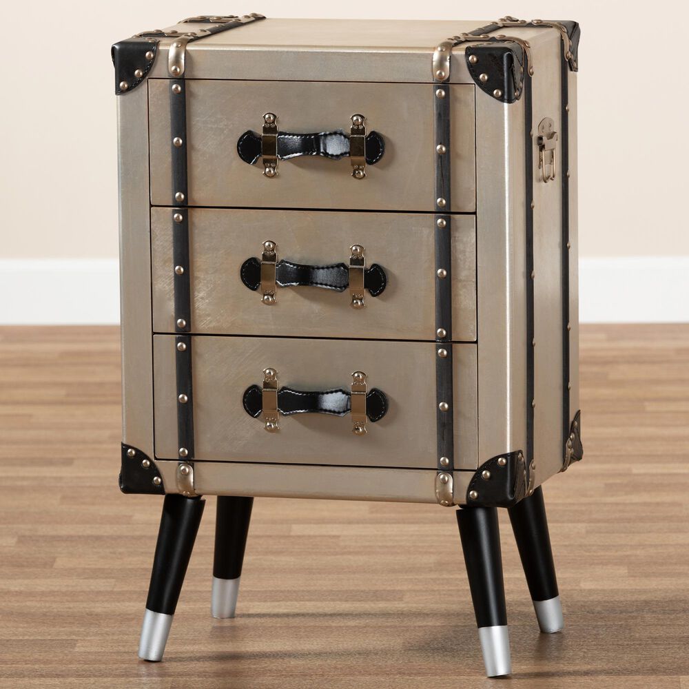Baxton Studio Dilan 3-Drawer End Table in Antique Silver and Black, , large