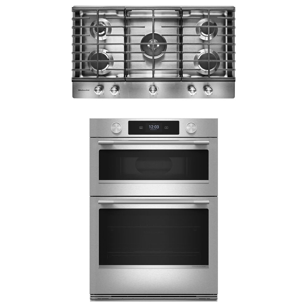 KitchenAid 2-Piece Kitchen Package with PrintShield Stainless Steel 30" Smart Combination Wall Oven and Stainless Steel 36" Gas Cooktop, , large