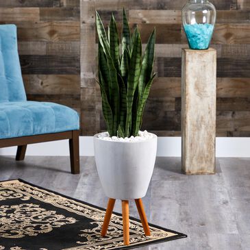 Nearly Natural Inc 4" Sansevieria Artificial Plant in White Planter with Stand, , large