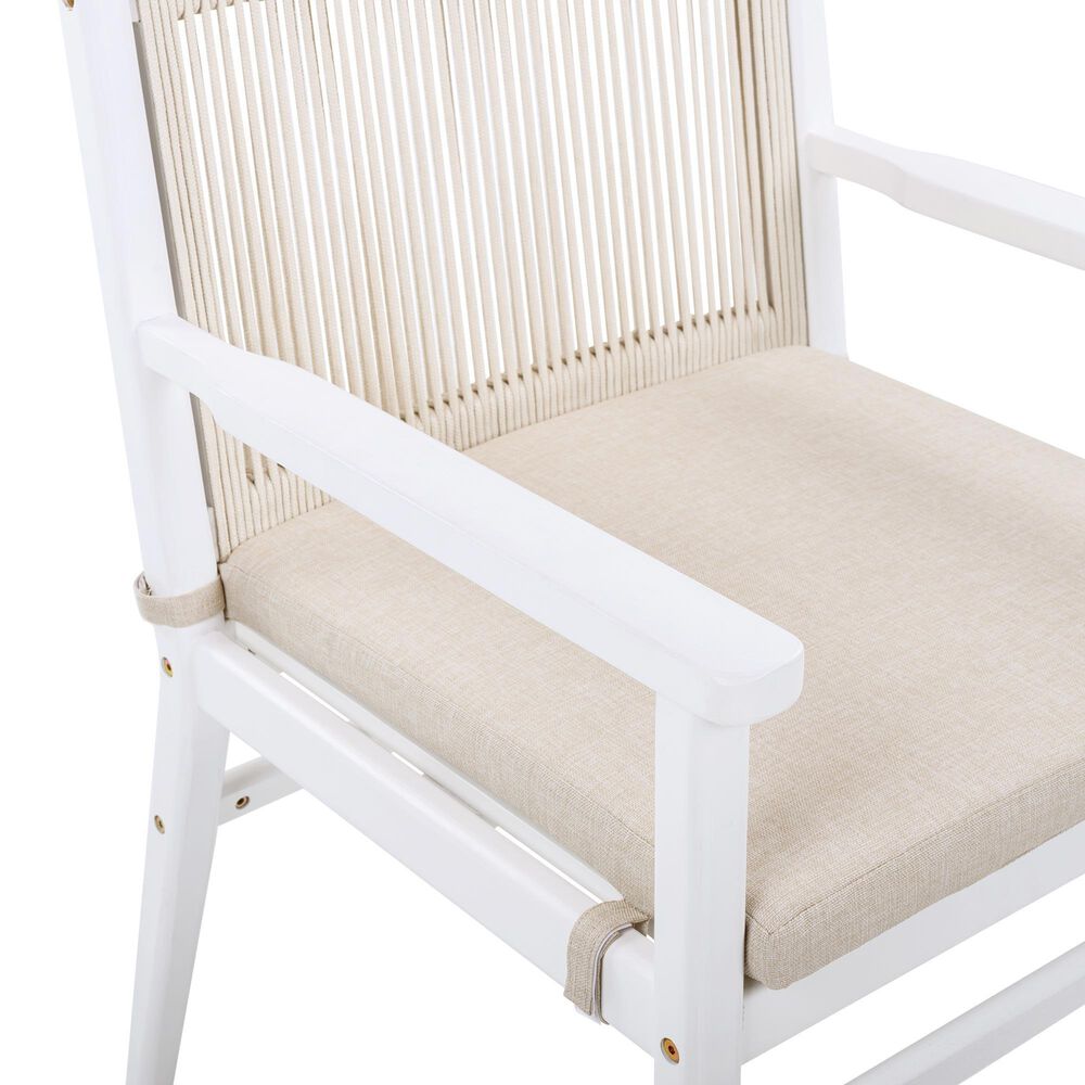 Hearth and Haven Outdoor Dining Chair with Rope Design Back and White Frame in Beige (Set of 2), , large