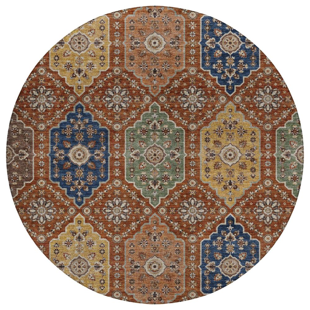 Dalyn Rug Company Silk Road Paprika, Copper, Gold, Sage, Navy and Copper 8" Round Area Rug, , large