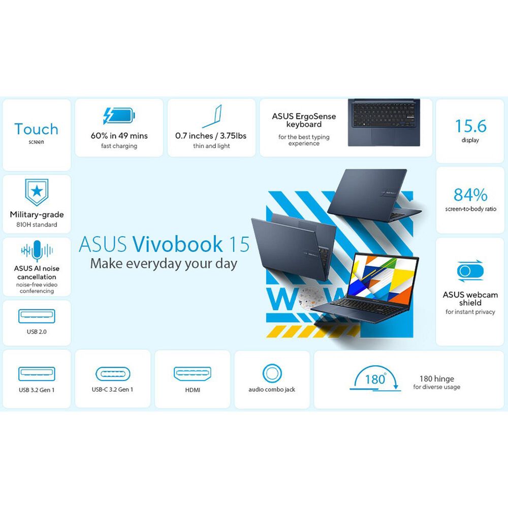 Acer Vivobook 15 15.6" Laptop | Intel Core i7 1355U - 16GB RAM - Intel Iris Xe Graphics - 1TB SSD in Quiet Blue, , large