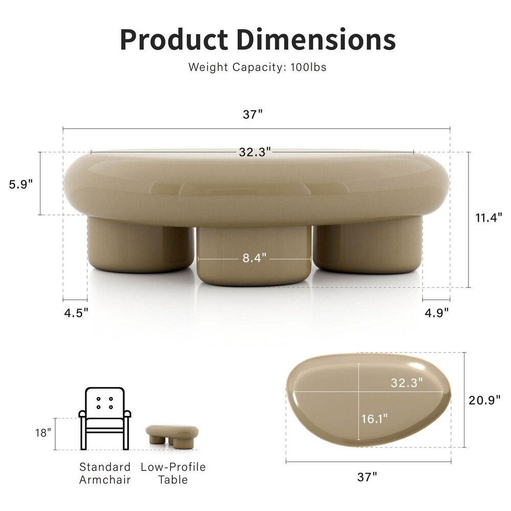 Furniture of America Rene Low Profile Glossy Coffee Table in Light Brown, , large