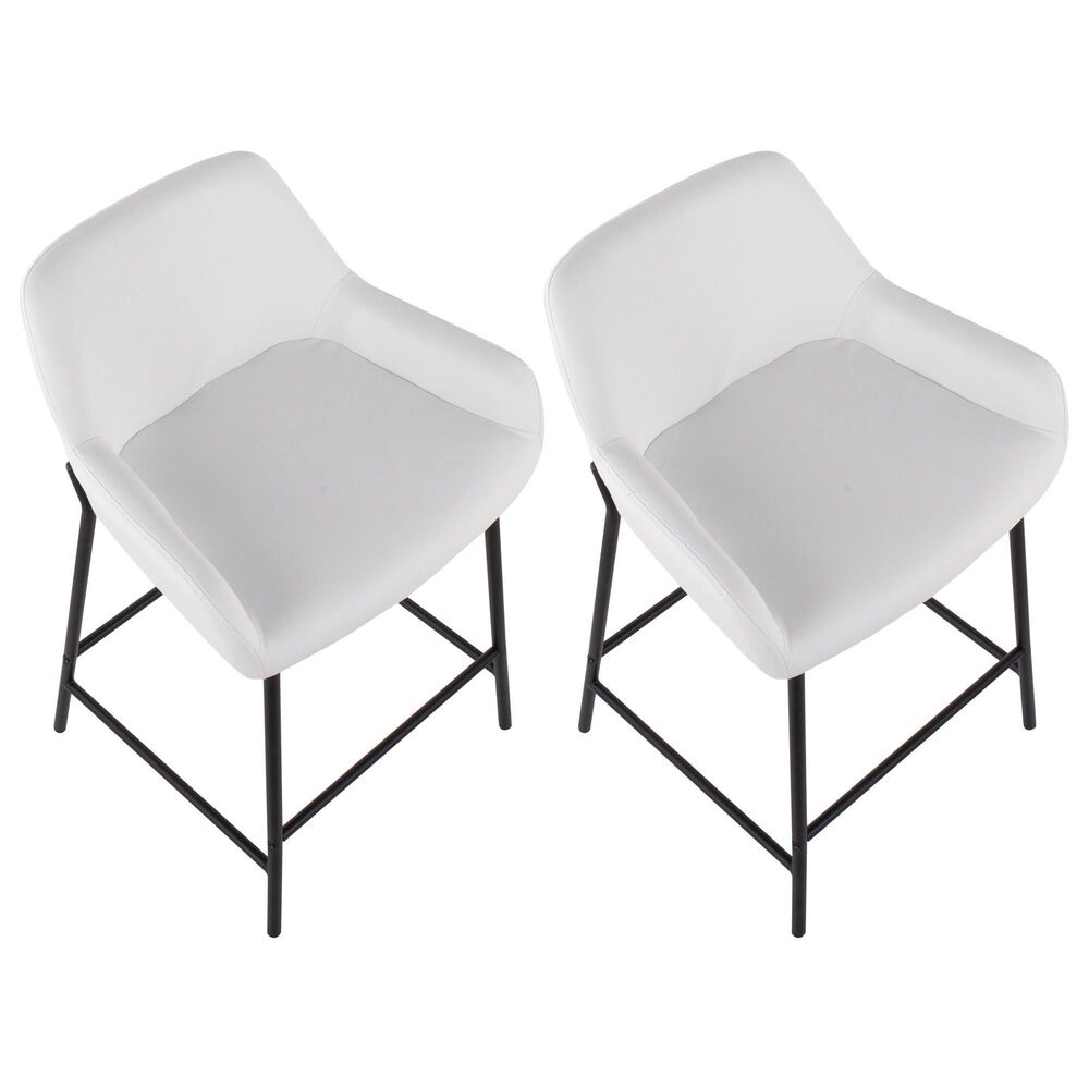 LumiSource Daniella Counter Stool with White Upholstery in Black (Set of 2), , large