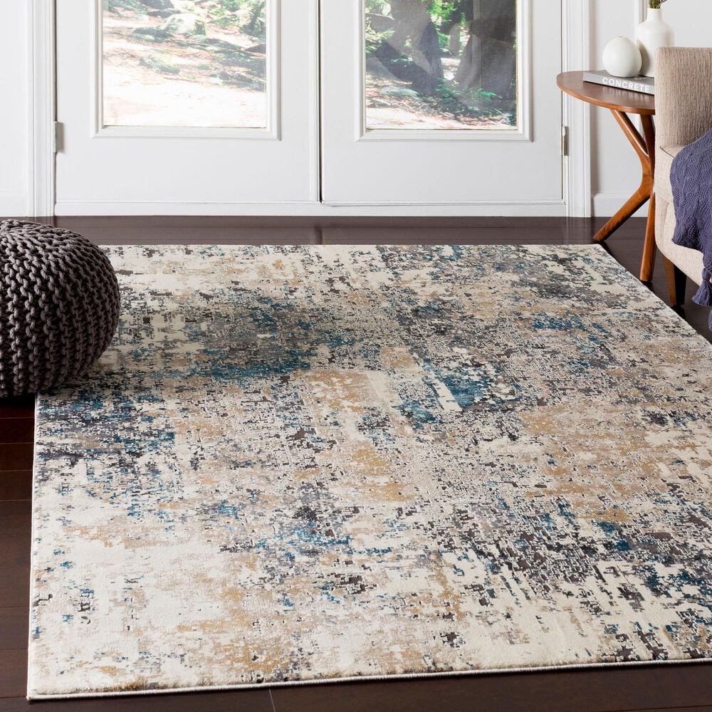 Surya Pune PUN-2301 Tan, Charcoal, Light Beige, Dark Brown, Black, Deep Teal and Sky Blue 8&#39;10&quot; x 12&#39;4&quot; Area Rug, , large