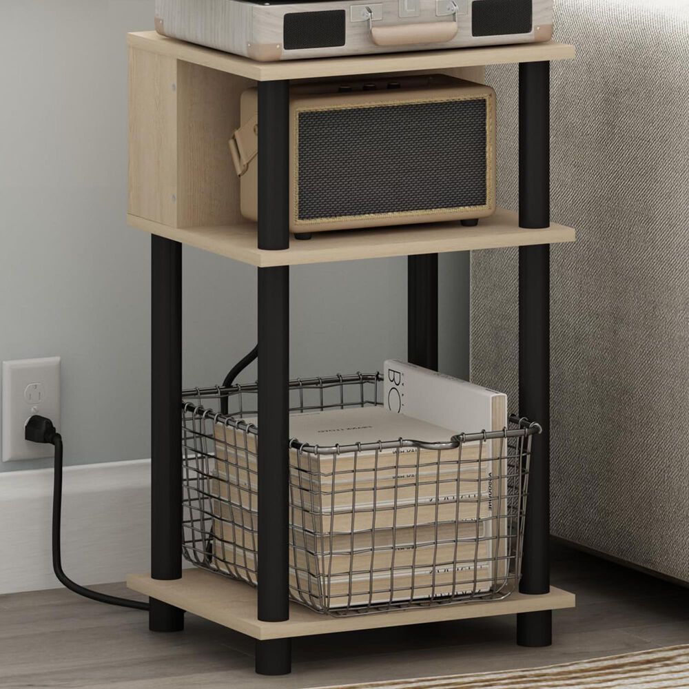 HOMLUX 3-Tier Turn-N-Tube End Table in Bauhaus Oak and Black, , large