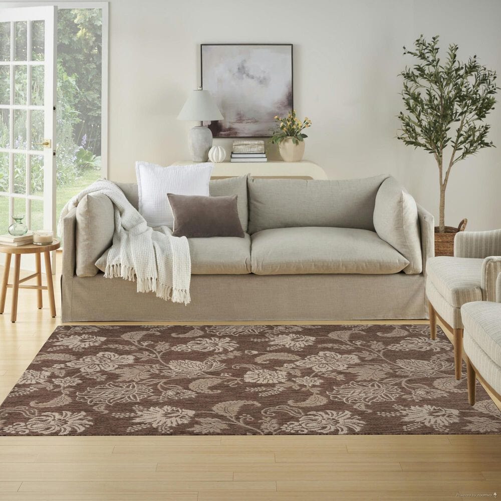 Nourison Garden Oasis Floral Mocha 5&#39; x 7&#39; Indoor/Outdoor Area Rug, , large