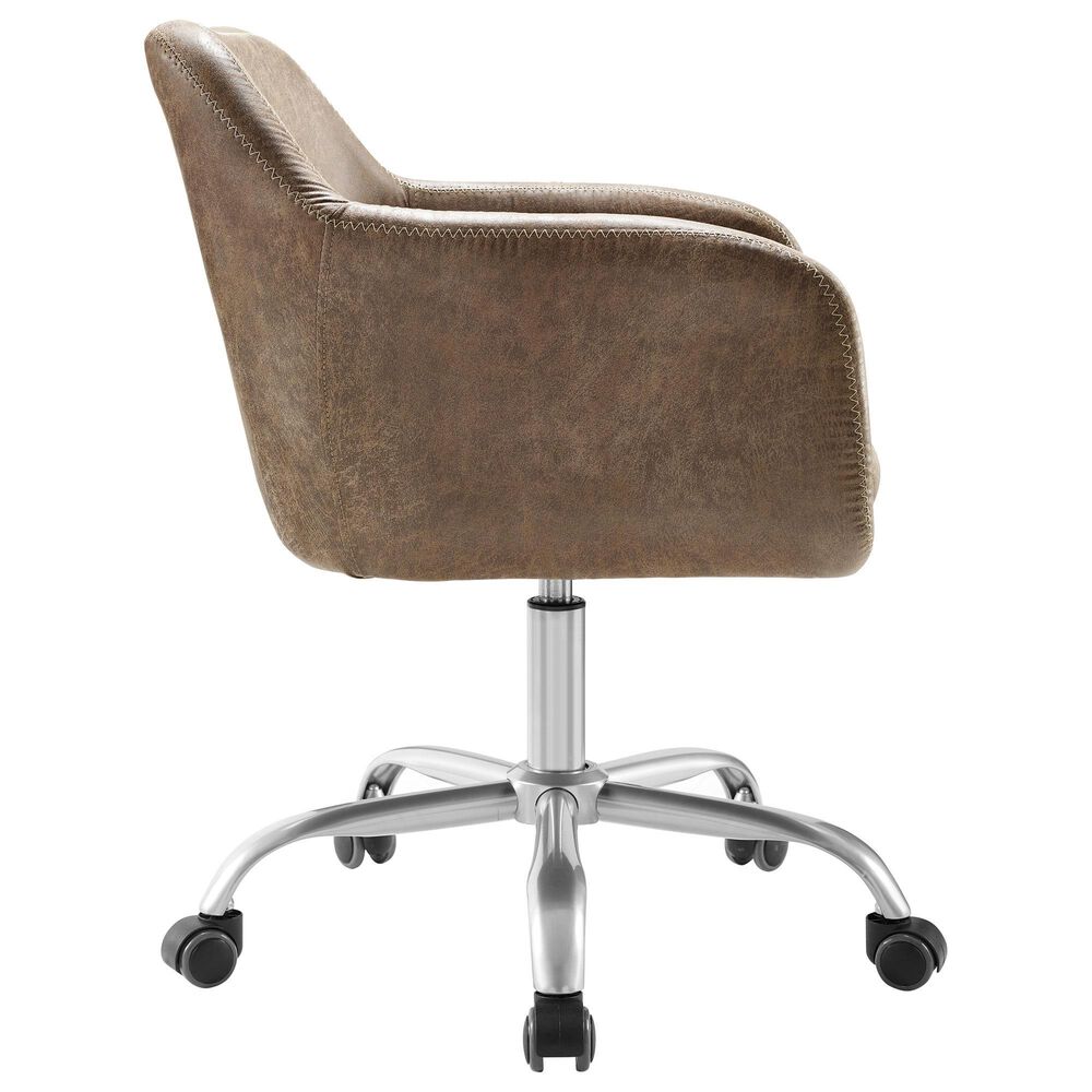 Linon Home Decor Rylen Office Chair with Brown Cushion in Silver, , large