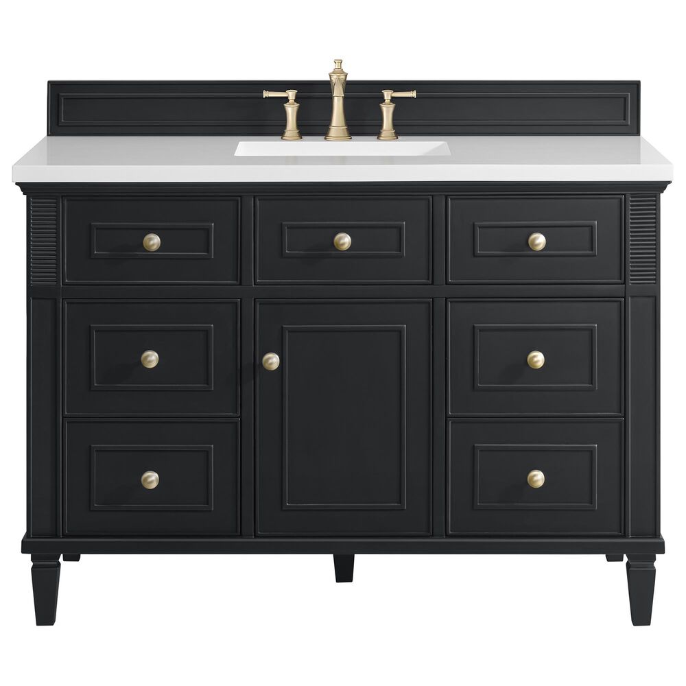 James Martin Vanities Lorelai 48&quot; Single Vanity in Black Onyx with 3 cm White Zeus Quartz Top, , large