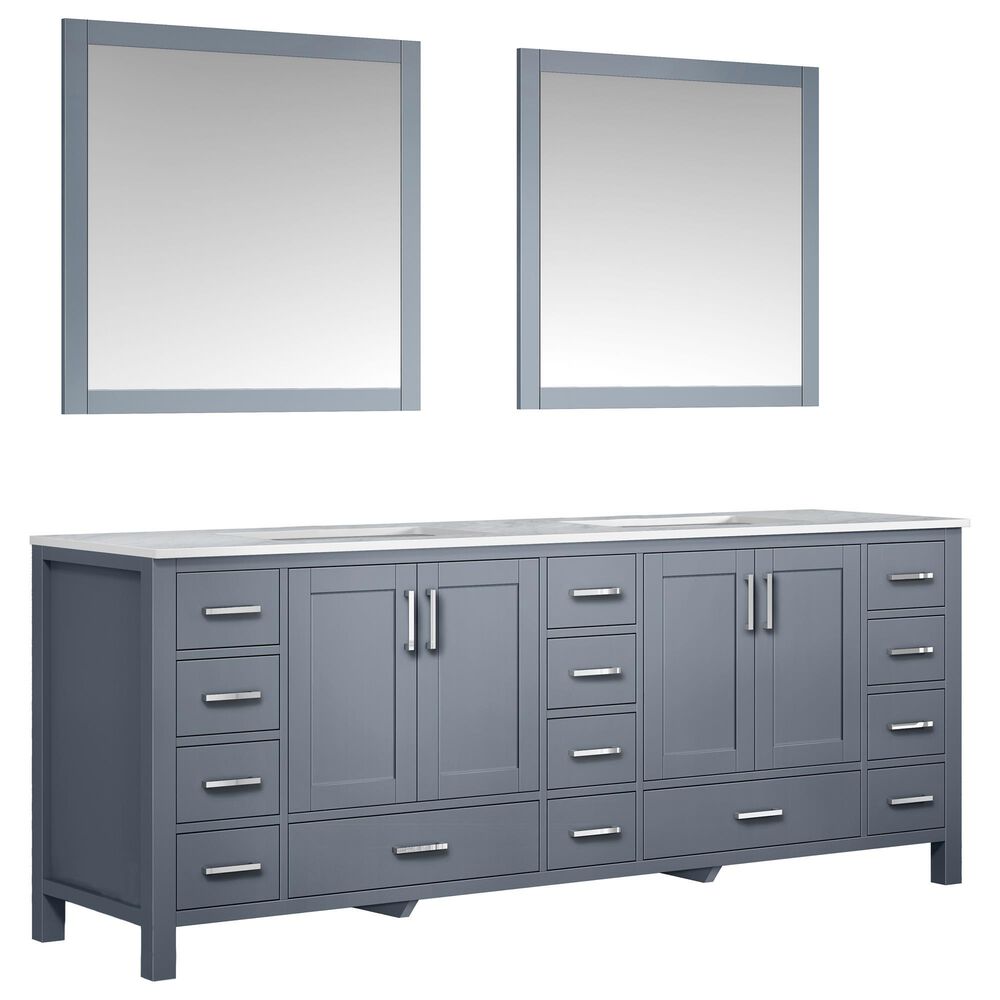 Lexora Home Jacques 84" Double Bathroom Vanity in Dark Grey with White Carrara Marble Top, Rectangle Sinks and Mirrors, , large