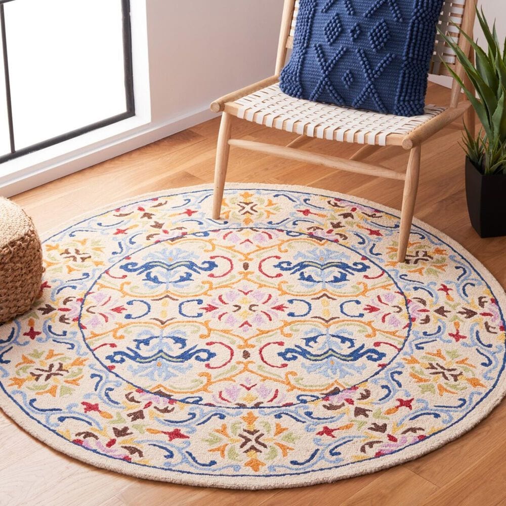 Safavieh Micro-Loop 5&#39; Round Beige and Blue Area Rug, , large