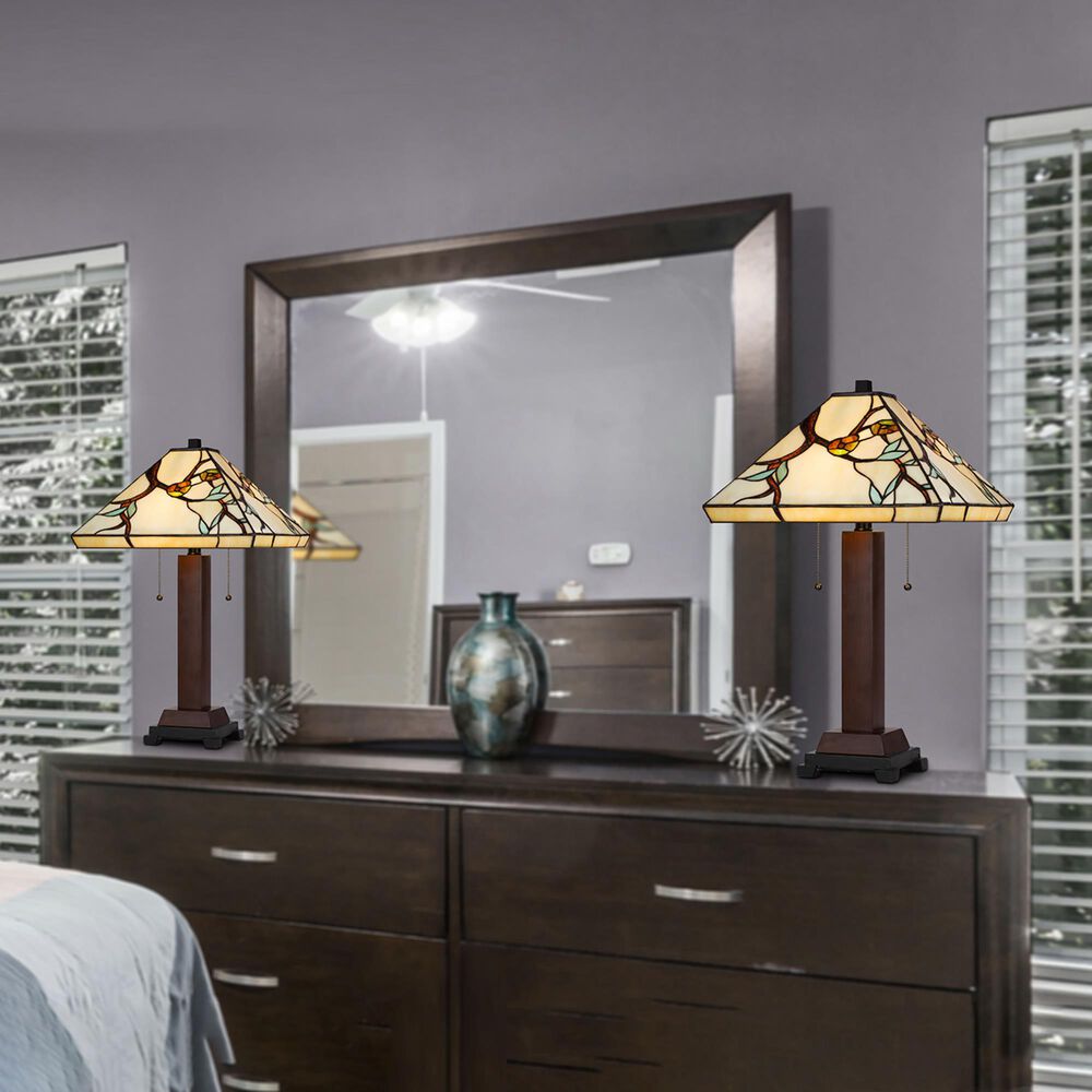 Cal Lighting Blossom Tiffany Table Lamp with Pull Chain Switch in Dark Bronze, , large