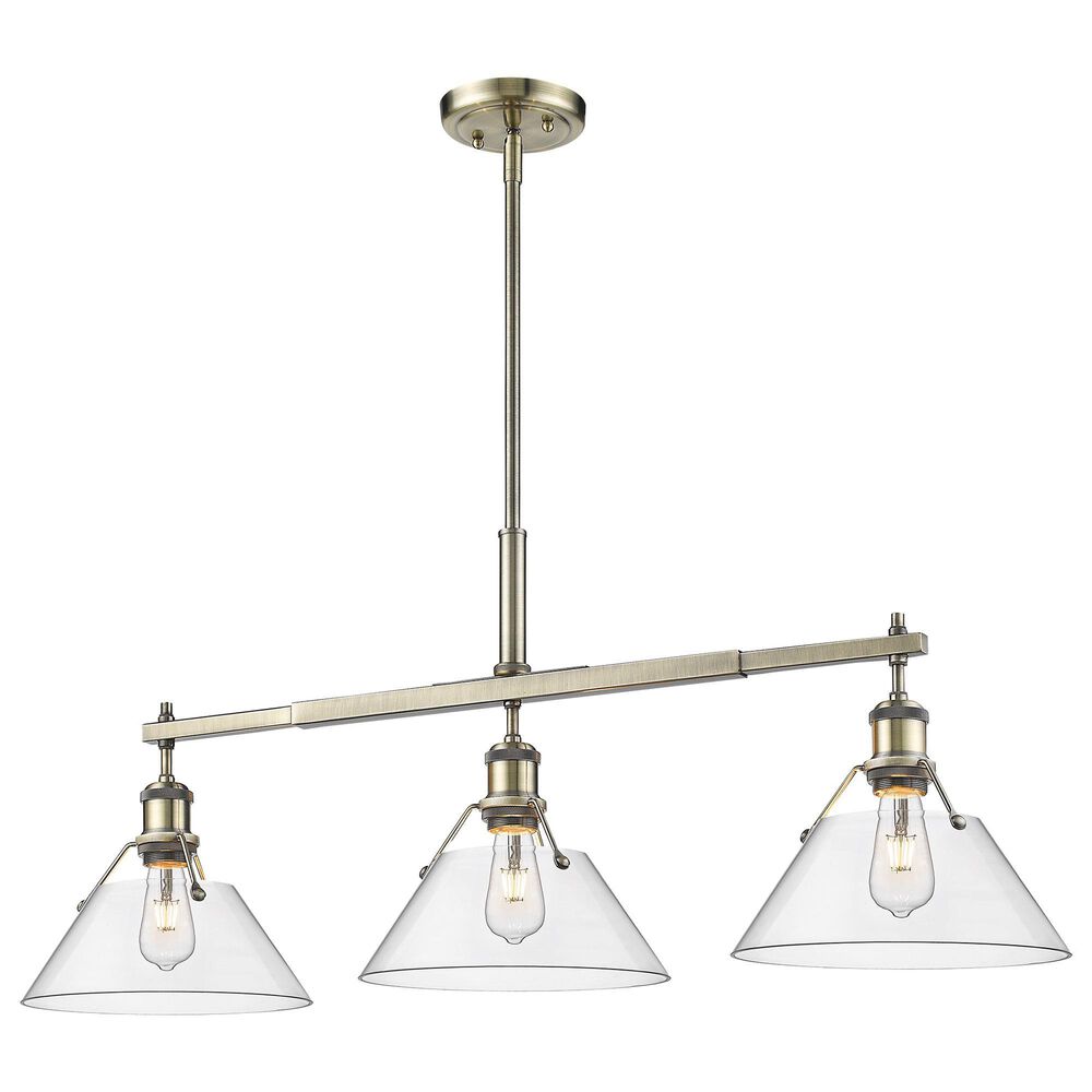Golden Lighting Orwell 3-Light Linear Pendant with Clear Glass Shade in Aged Brass, , large