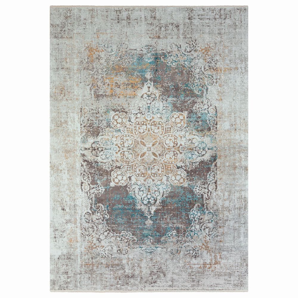 Surya Solar 7"6" x 11"2" Sky Blue, Charcoal, Light Gray, White and Saffron Area Rug, , large