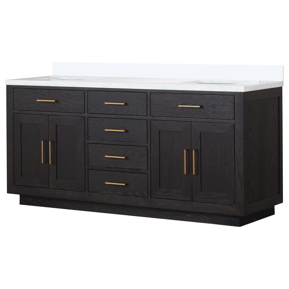 Lexora Home Abbey 72" Double Bathroom Vanity in Black Oak with 2 cm White Cultured Marble Top and Rectangular Sinks, , large