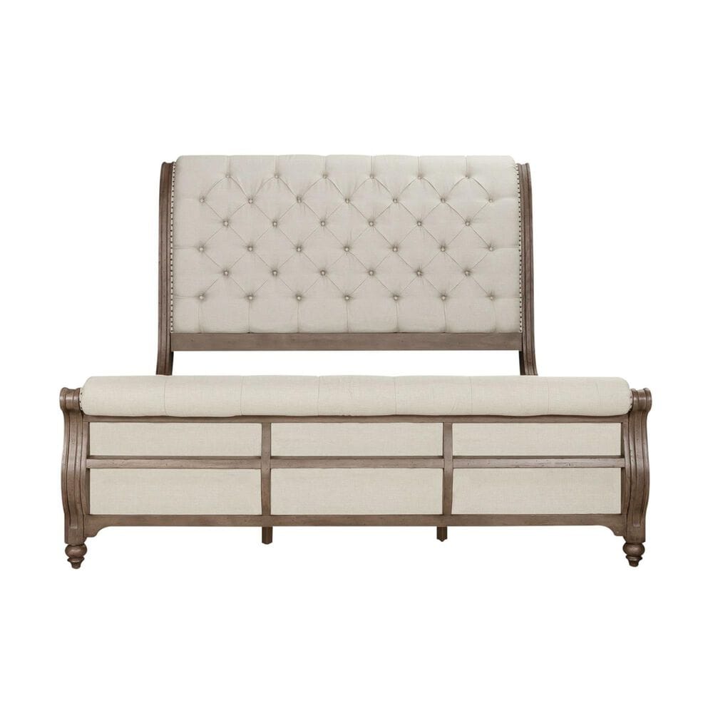 Belle Furnishings Americana Farmhouse 4 Piece Queen Sleigh Bedroom Set in Dusty Taupe and Black, , large