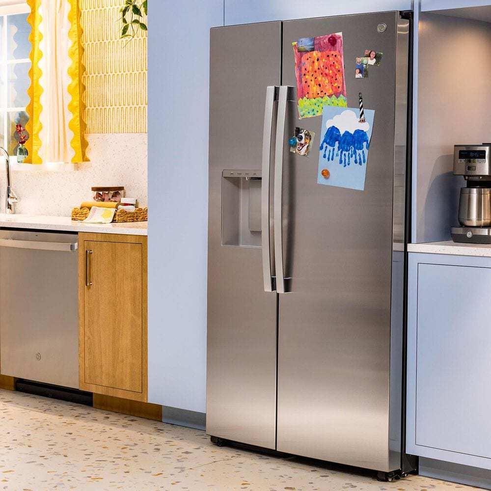 GE Appliances 27.9 Cu. Ft. Side-By-Side Refrigerator with Extra Tall Dispenser in Fingerprint Resistant Stainless Steel, , large