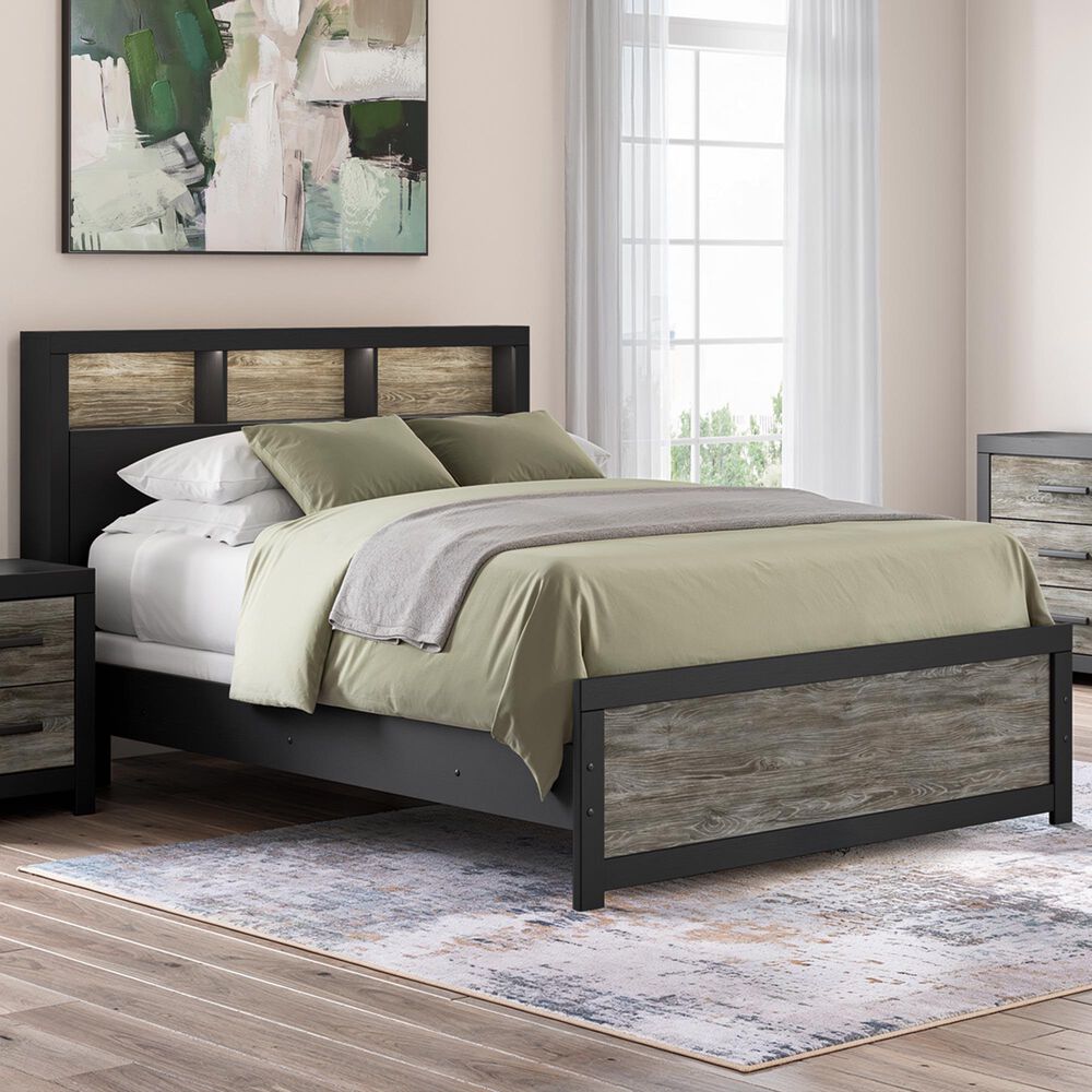 Ashley Broachmyn Queen LED Bookcase Bed in Black and Gray, , large