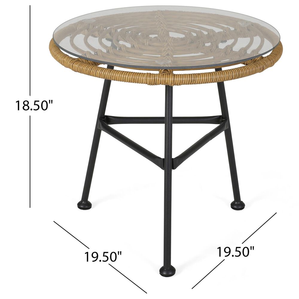 Hearth and Haven Orlando Round Patio Side Table in Light Brown and Polished Black, , large