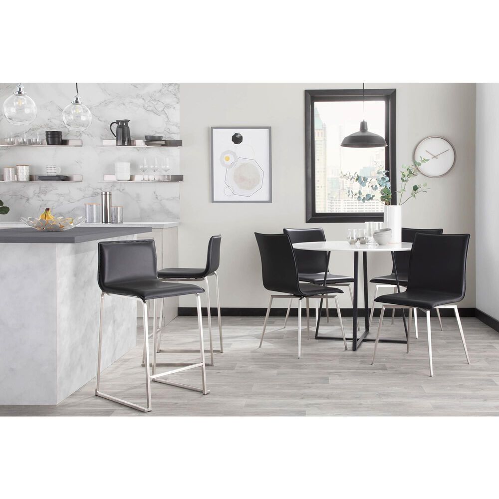 Lumisource Mason Swivel Side Chair with Black Upholstered in Brushed Stainless Steel (Set of 2), , large