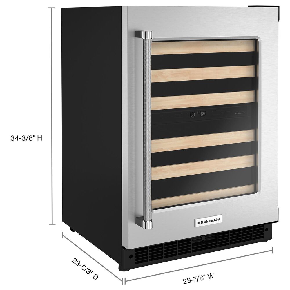 KitchenAid 24&quot; Undercounter Wine Cellar with Right Hinge, Wood-Front Racks in Stainless Steel, , large
