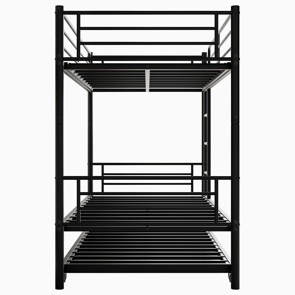 Hearth and Haven Twin Metal Bunk Bed with Trundle Ladder and Full-Length Guardrail in Black, , large