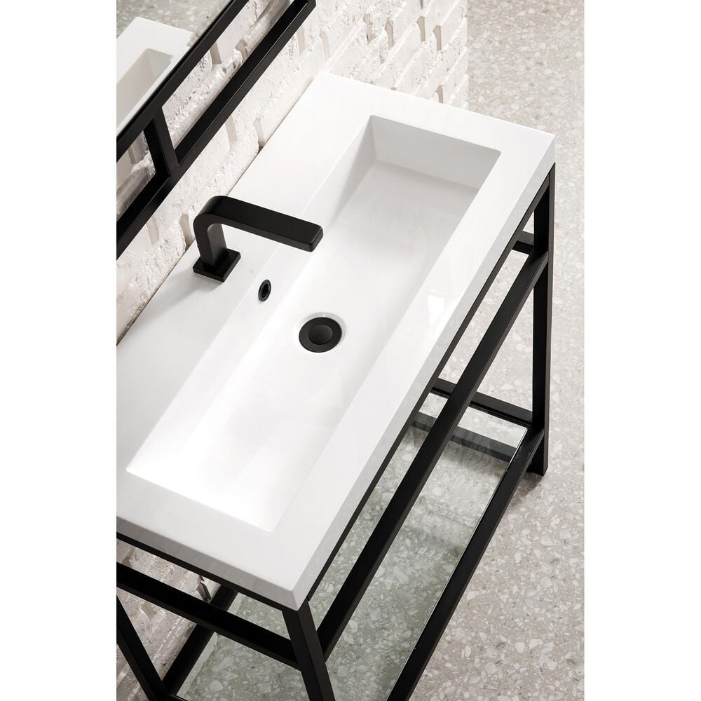 James Martin Vanities Boston 31.5&quot; Single Bathroom Vanity in Matte Black with 3 cm White Glossy Resin Countertop and Rectangular Sink, , large