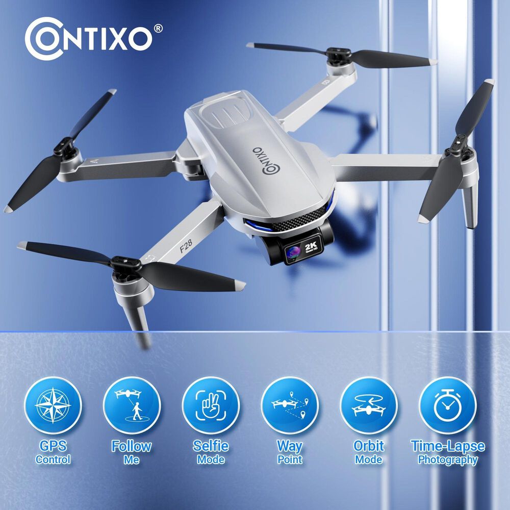 Contixo F28 Stratus 2K GPS Drone with Intelligent Flight Modes and Carrying Case in Silver, , large
