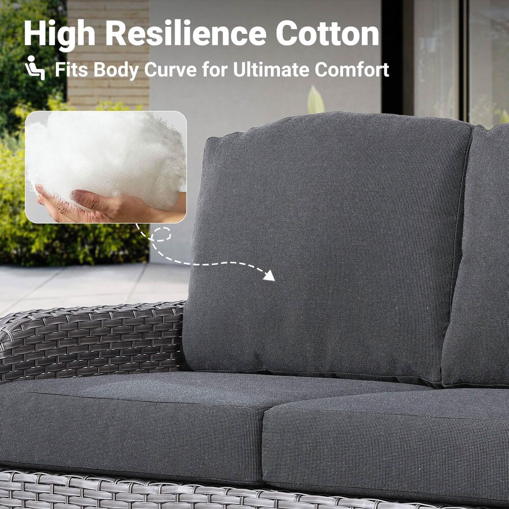 HOMLUX 4-Piece Patio Conversation Set with Grey Wicker in Black, , large