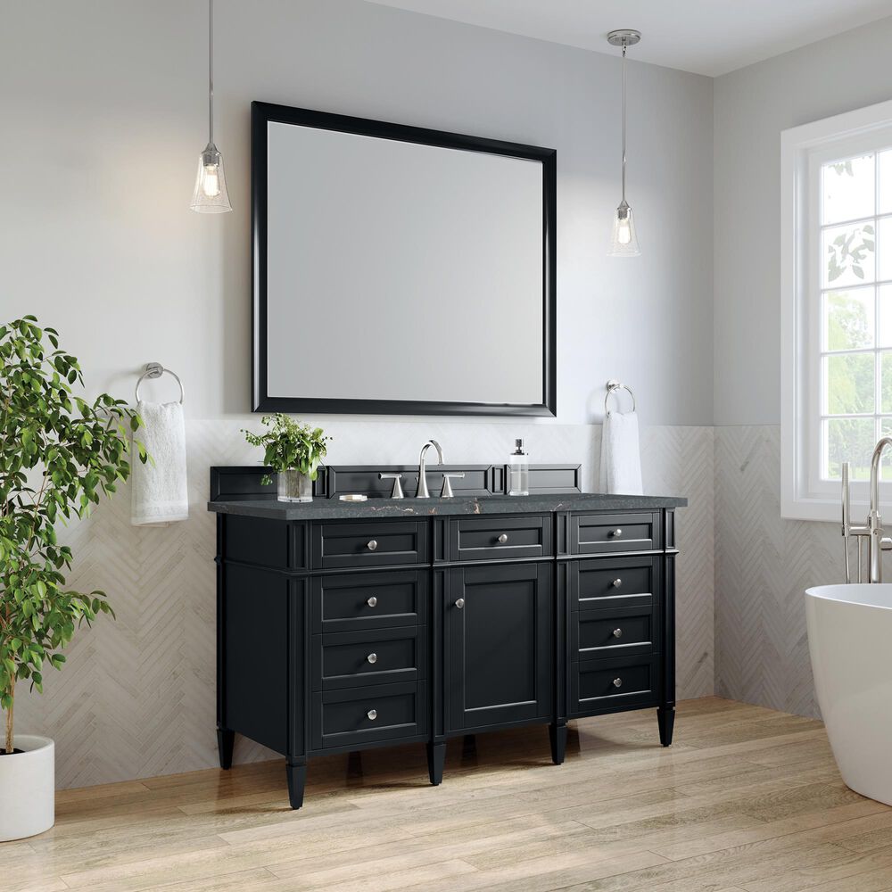 James Martin Vanities Brittany 60&quot; Single Bathroom Vanity in Black Onyx with 3 cm Parisien Bleu Quartz Top and Rectangular Sink, , large