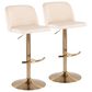 LumiSource Toriano Swivel Adjustable Bar Stool with Cream Faux Leather Upholstery in Gold (Set of 2), , large