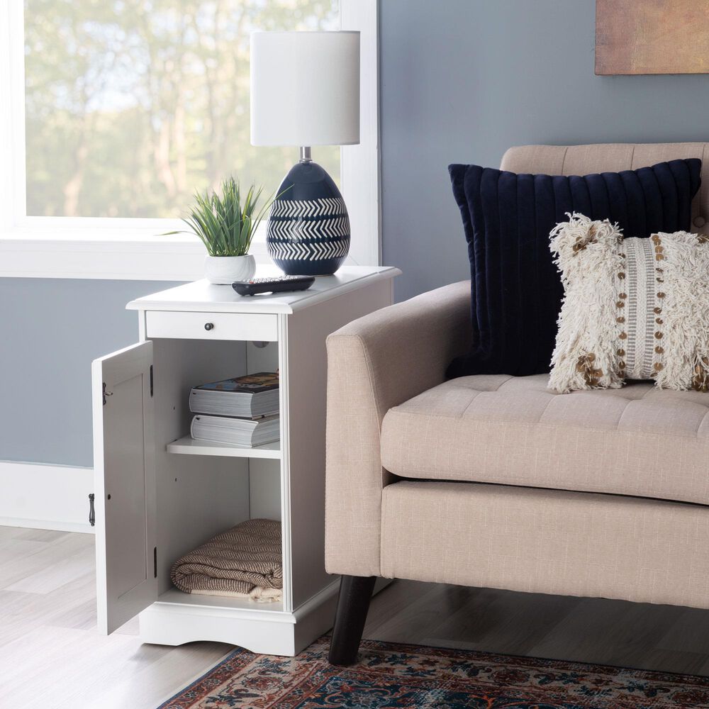 Linon Home Decor Barron Accent Table with USB Charging Station in White, , large