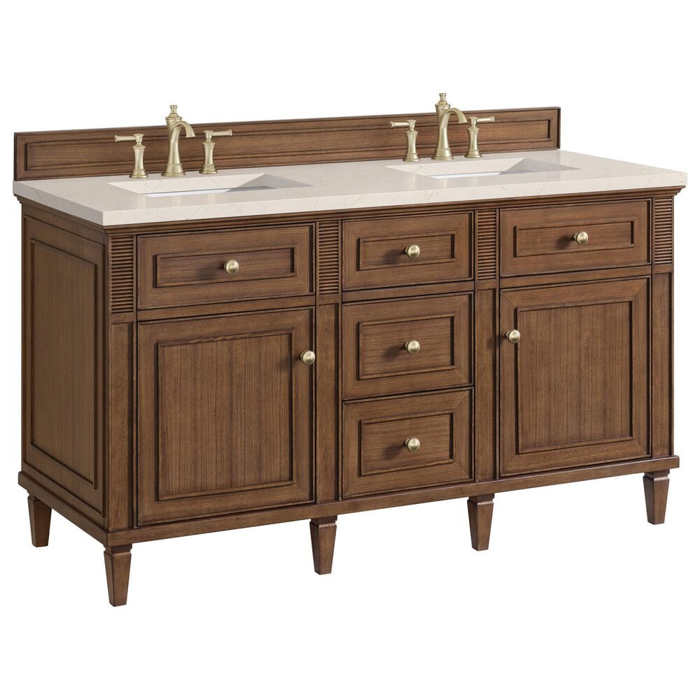James Martin Vanities Lorelai 60" Double Vanity in Mid-Century Walnut with 3 cm Eternal Marfil Quartz Top, , large