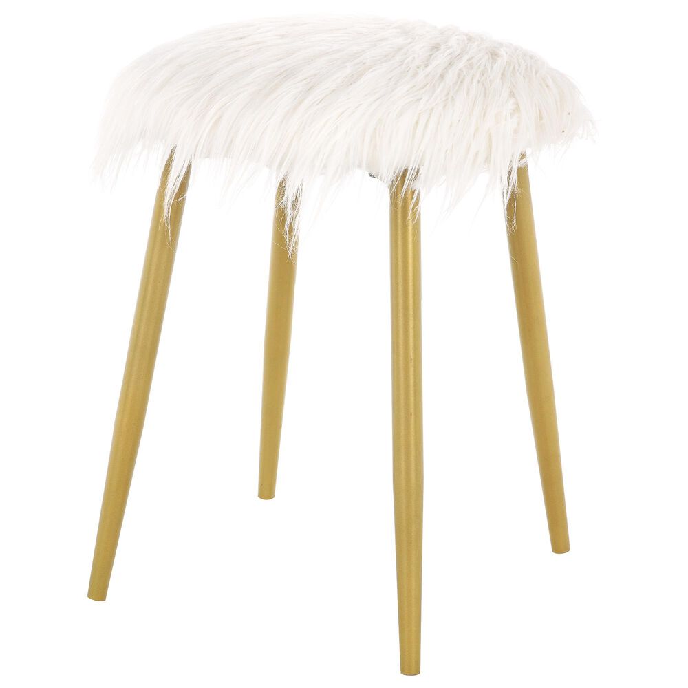 Carolina Chair and Table Madison Ottoman in White Faux Fur and Gold, , large