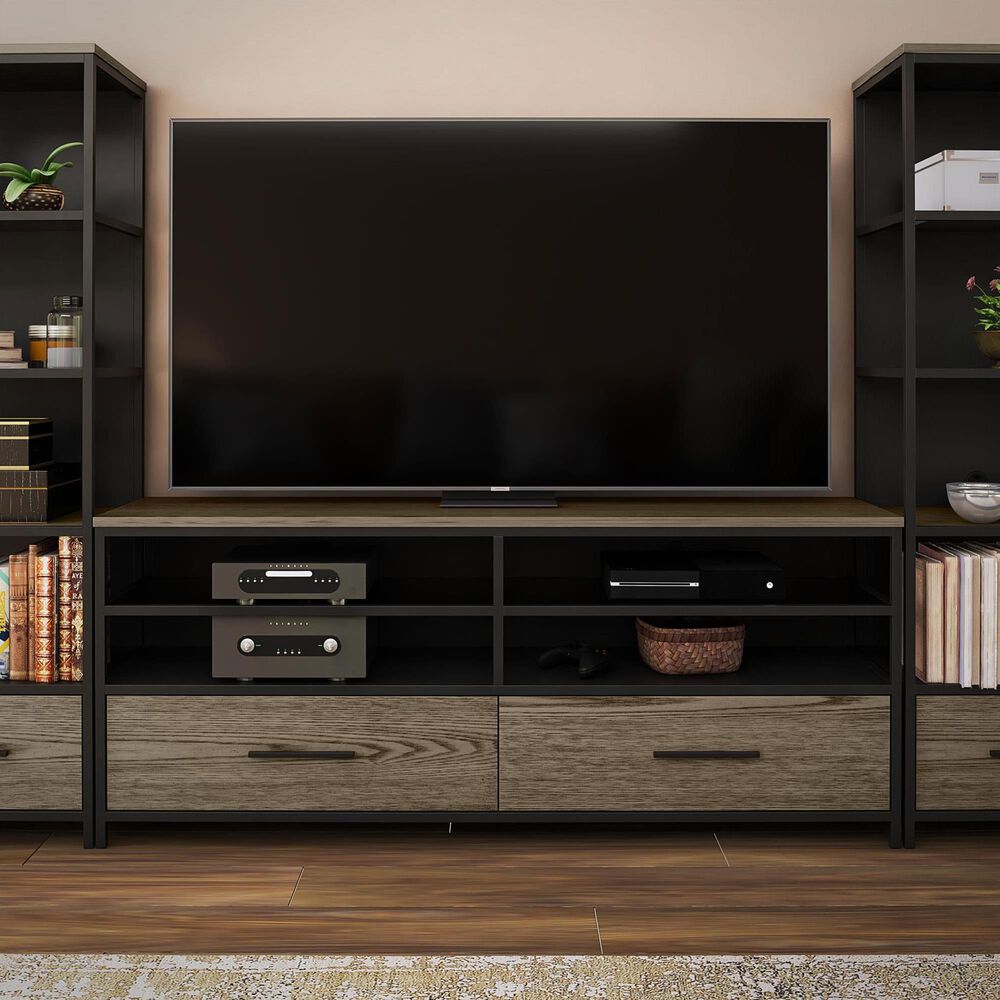 DHP Structure 60&quot; TV Stand in Sterling Oak, Matte Black and Smoked Black, , large