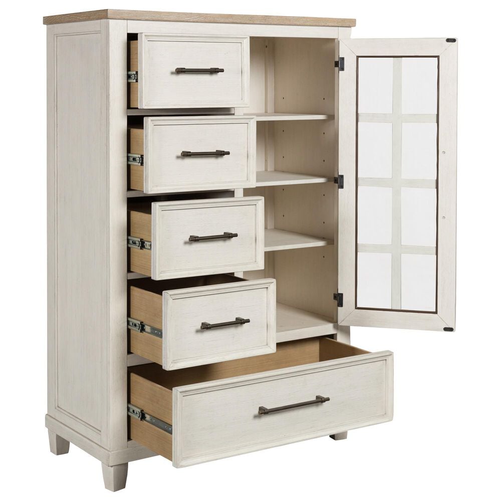 Ashley Shaybrock 5-Drawer Chest in Antiqued White and Brown, , large