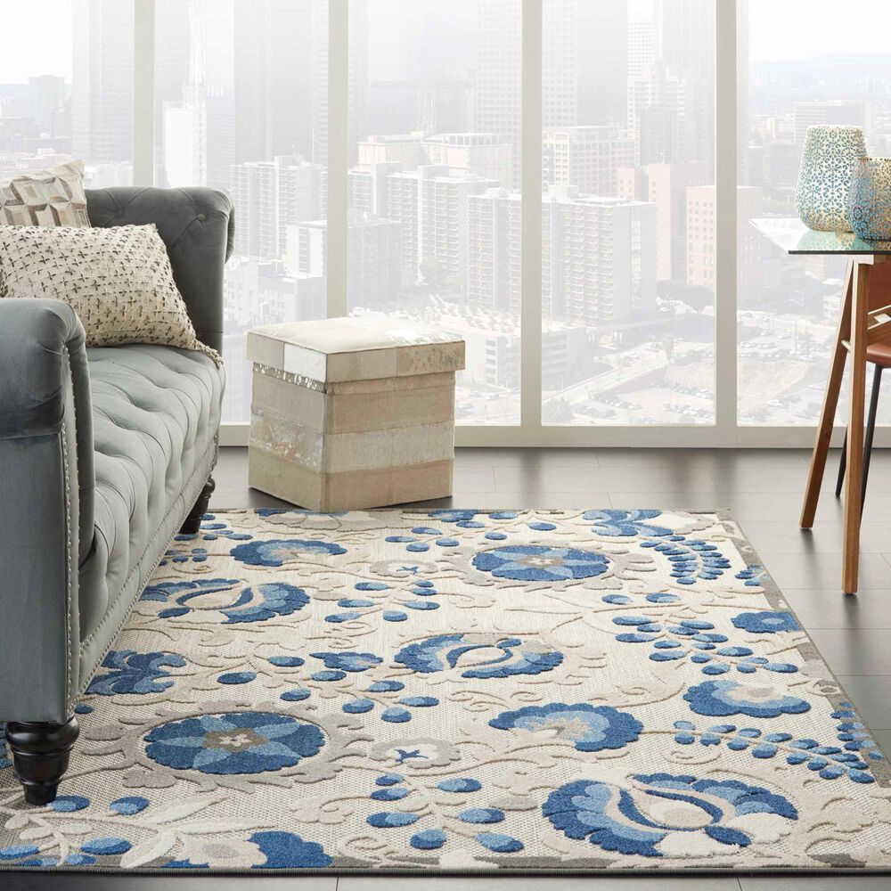 Nourison Aloha 6&#39; x 9&#39; Natural and Blue Indoor/Outdoor Area Rug, , large