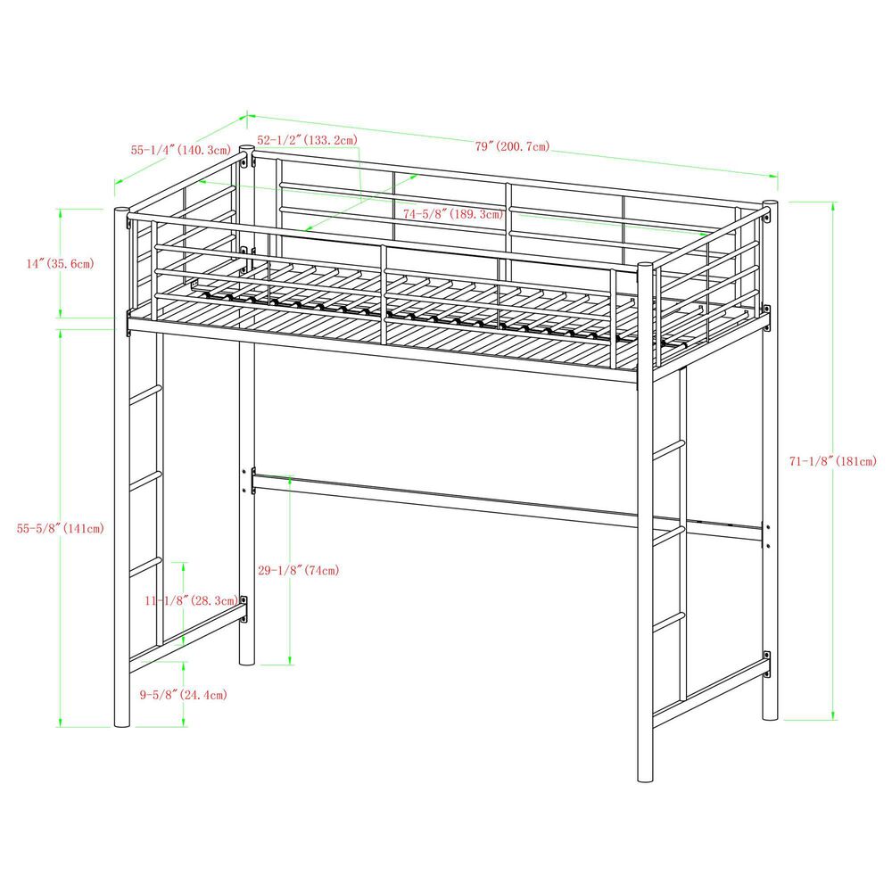 Walker Edison Full Double Loft Bed in Black NFM