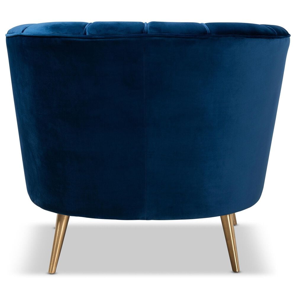 Baxton Studio Emeline Arm Chair with Brushed Gold Frame in Navy Blue, , large