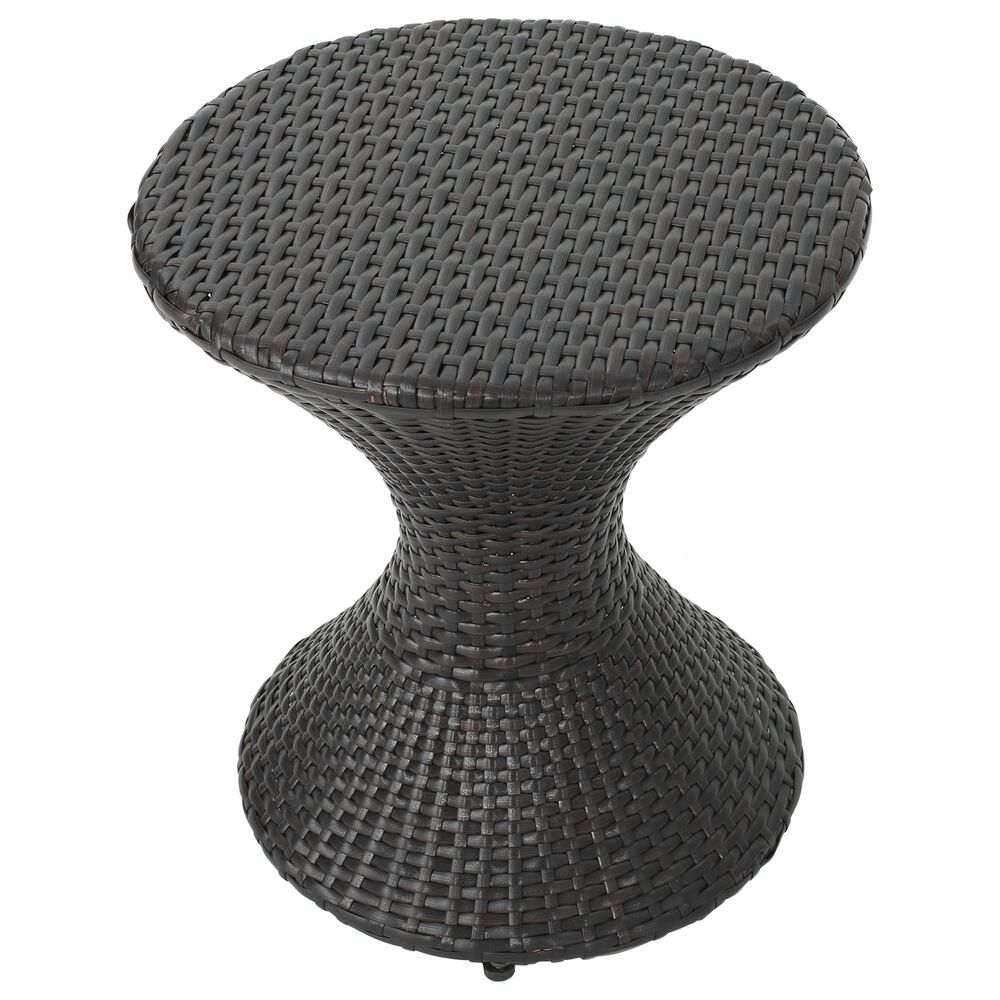 Hearth and Haven Outdoor Sleek Hourglass Wicker Side Table with Iron Frame in Brown Multi, , large