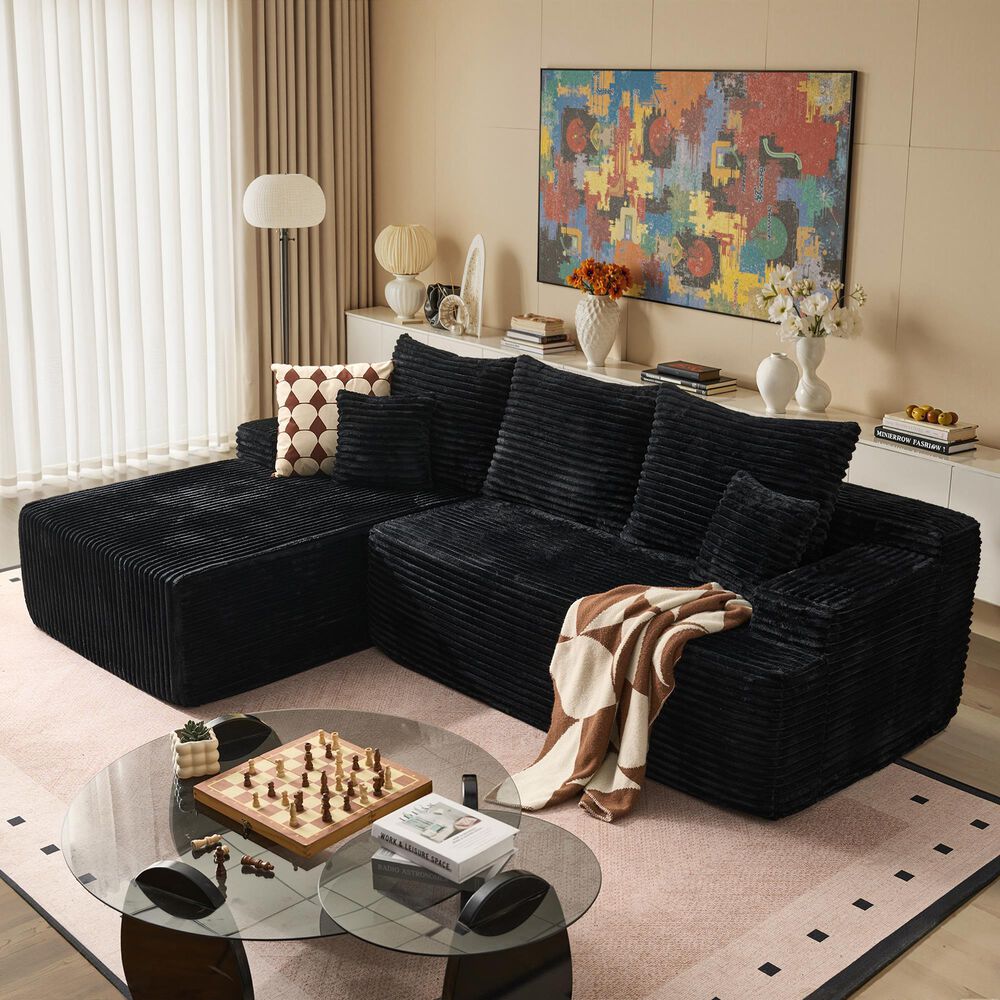 HOMLUX 2-Piece L-Shaped Sectional with Left Facing Chaise in Black, , large