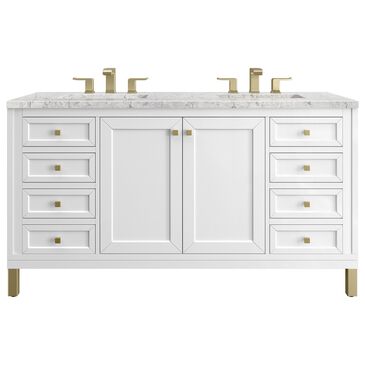 James Martin Vanities Chicago 60" Double Bathroom Vanity in Glossy White with 3 cm Eternal Jasmine Pearl Quartz Top and Rectangular Sinks, , large