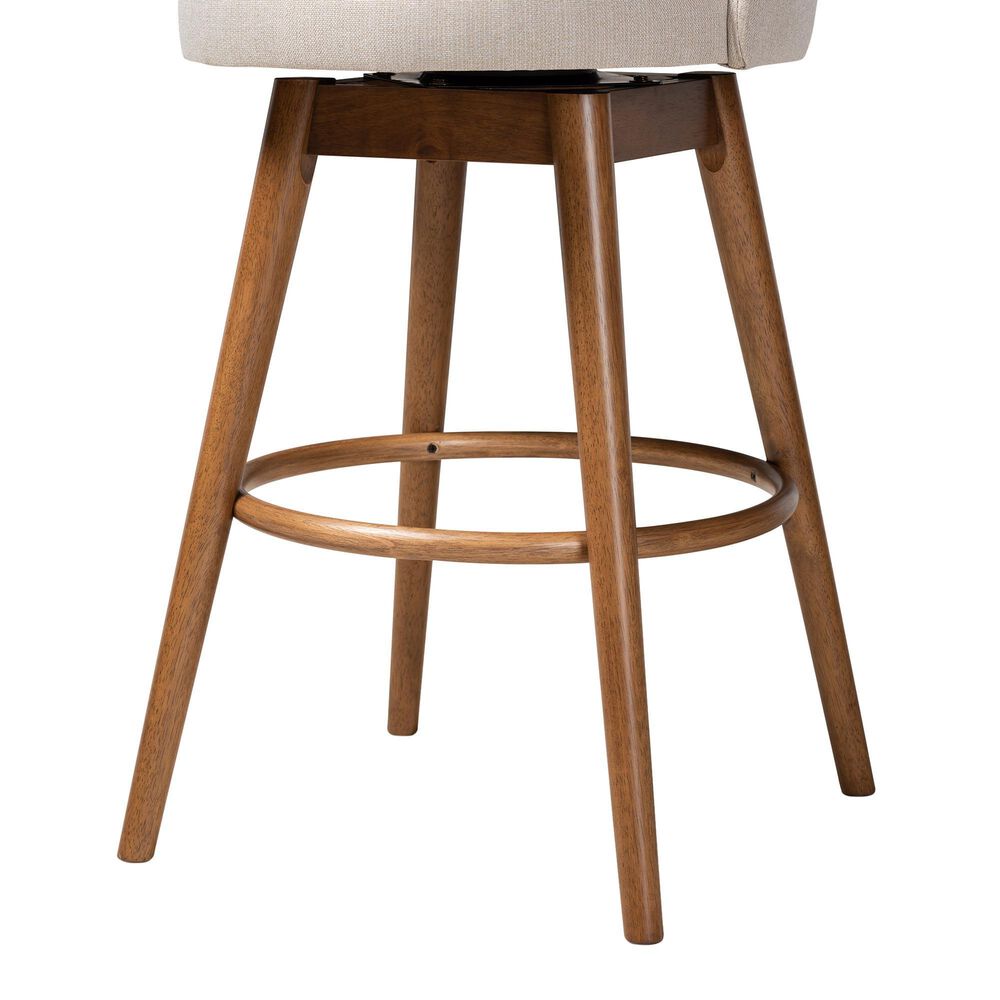 Baxton Studio Carra Swivel Bar Stool with Light Beige Cushion in Walnut (Set of 2), , large