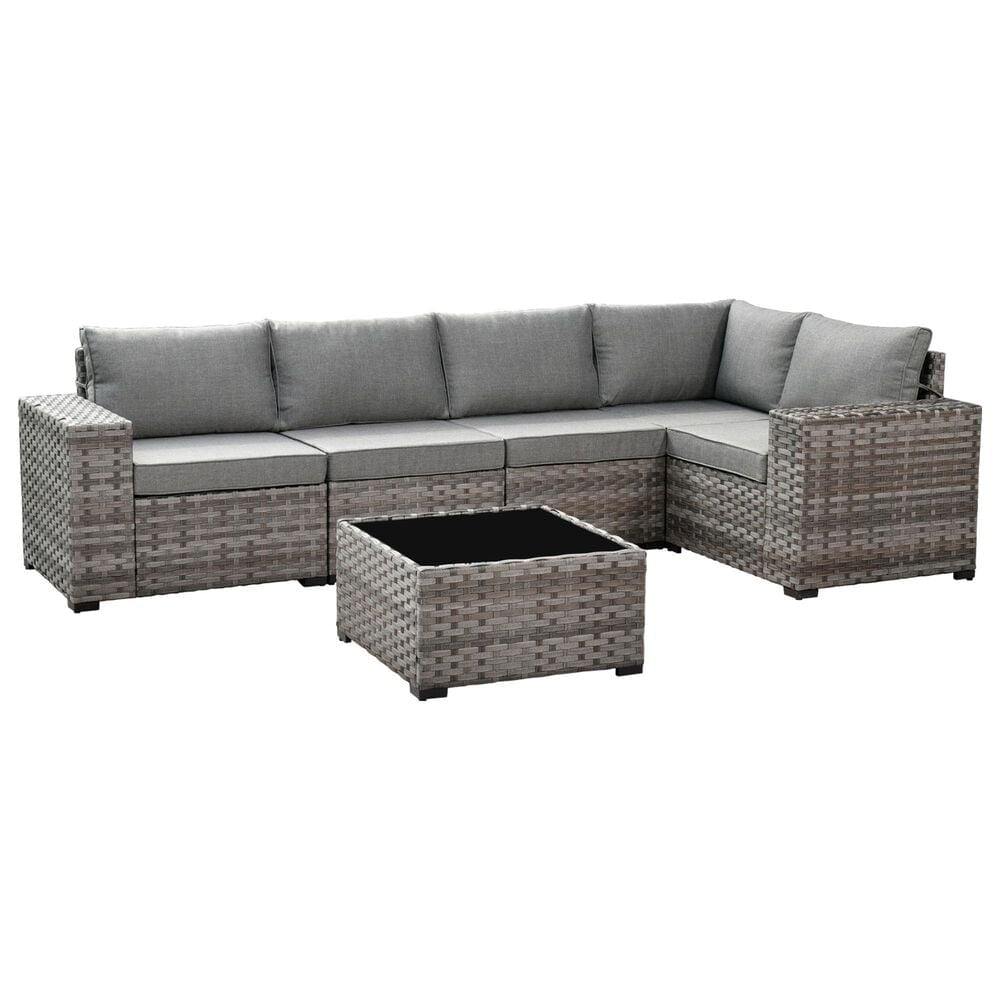 HOMLUX 6-Piece Outdoor Wicker Sectional Patio Furniture Set in Dark Gray, , large