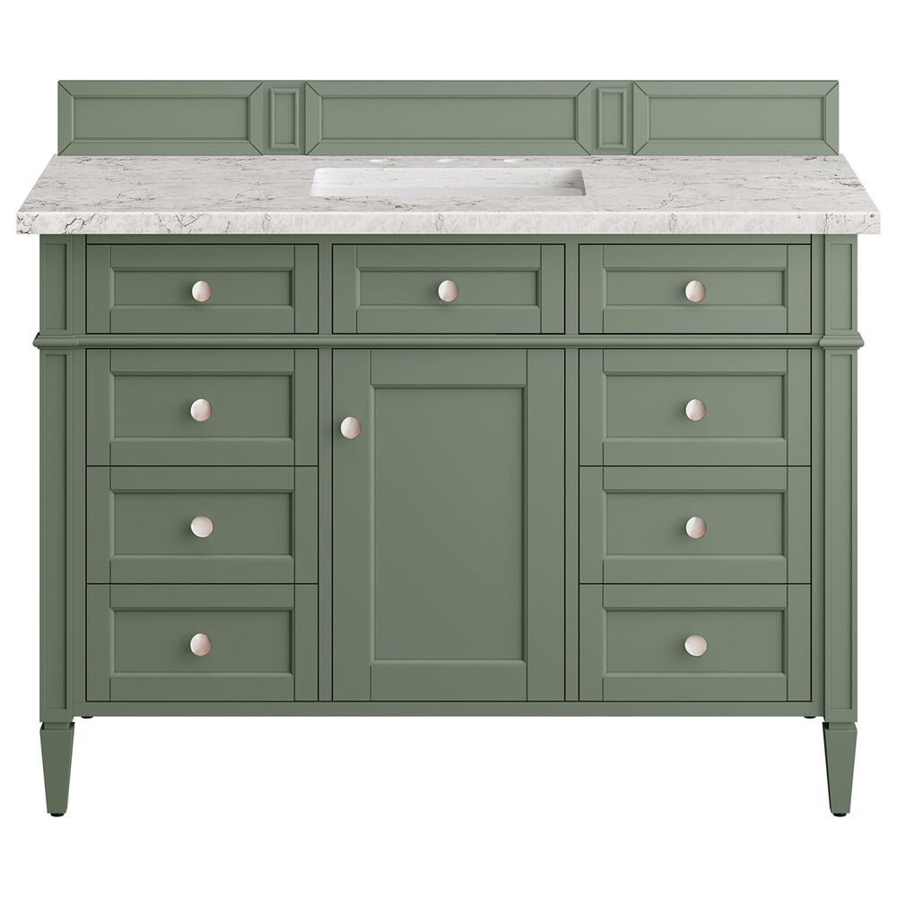 James Martin Vanities Brittany 48" Single Bathroom Vanity in Smokey Celadon with 3 cm Eternal Jasmine Pearl Quartz Top and Rectangular Sink, , large