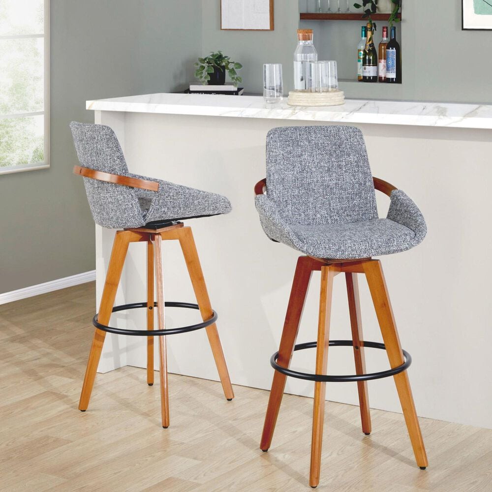 Lumisource Cosmo Swivel Barstool with Grey Noise Cushion in Walnut and Black, , large