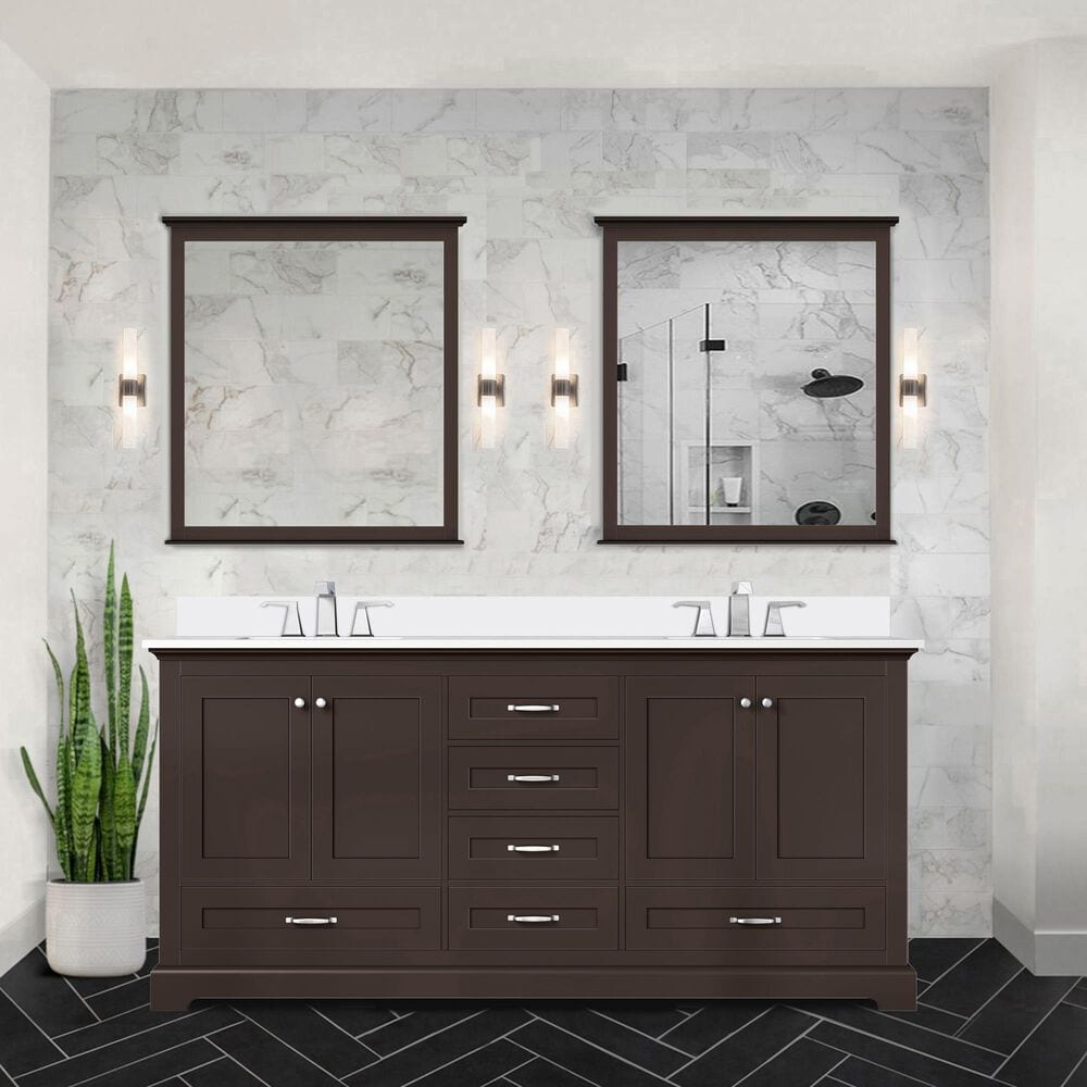 Lexora Home Dukes 72&quot; Double Bathroom Vanity in Espresso with 2 cm White Cultured Marble Top and Rectangular Sinks, , large